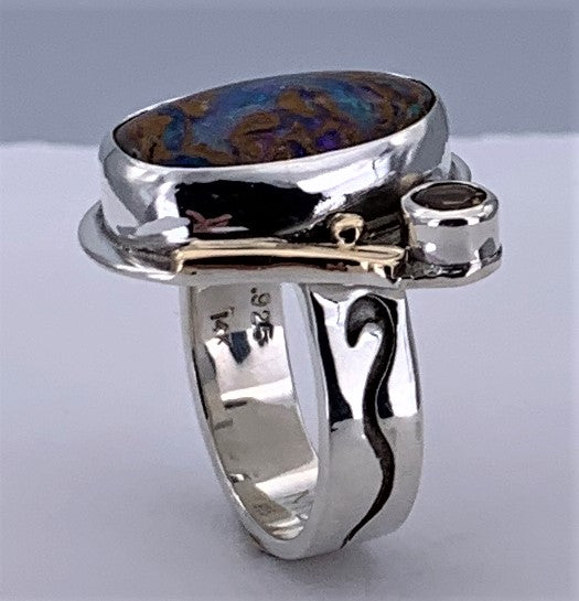 Boulder Opal w/ Citrine Silver Ring