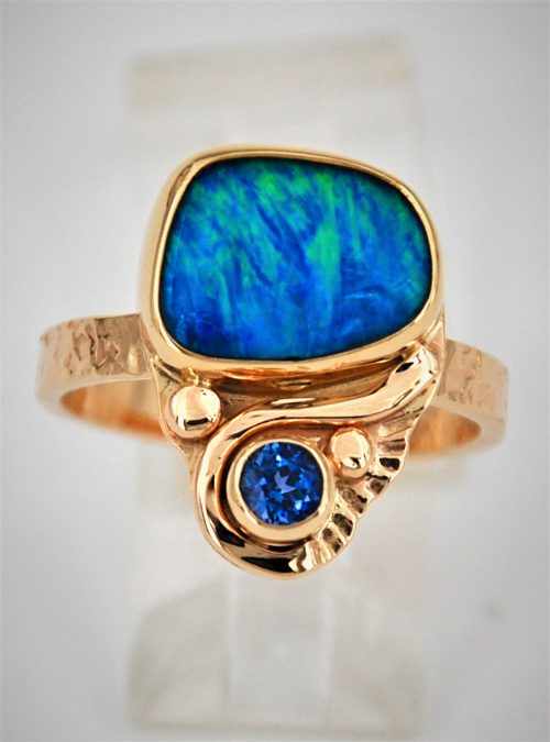 Australian Boulder Opal and Blue Sapphire Ring