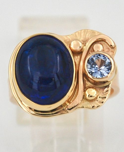 Tanzanite and Light Blue Sapphire Ring in All Gold