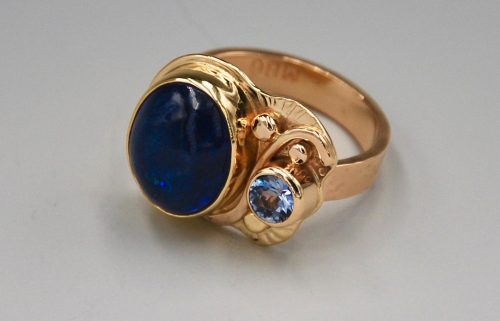 Tanzanite and Light Blue Sapphire Ring in All Gold