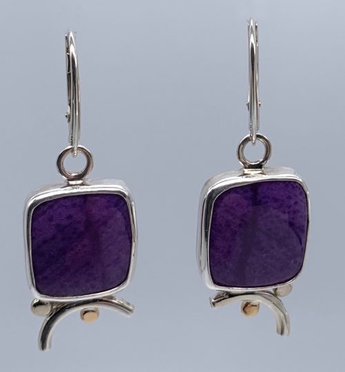 Sugilite set in Fine Silver with 14k Gold Accent Beads