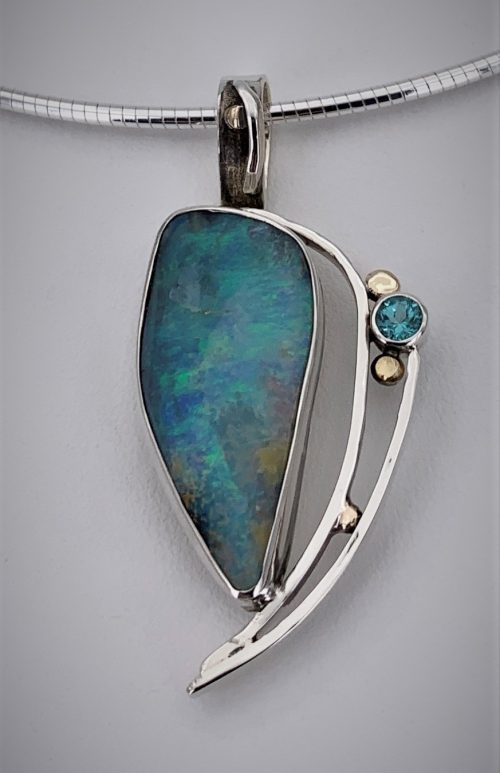 Opal and Apatite Silver Pendant