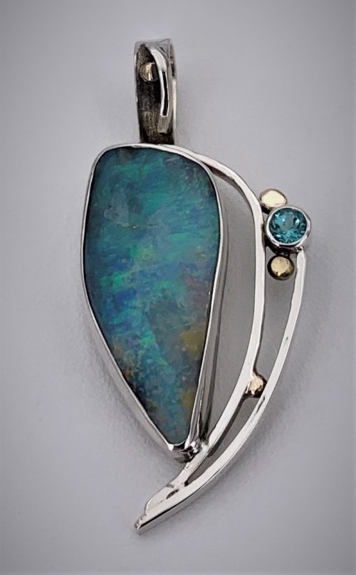 Opal and Apatite Silver Pendant