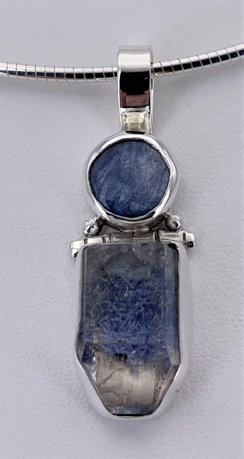 Dumortierite Quartz Crystal w/ Kyanite Silver Pendant