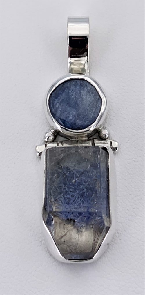 Dumortierite Quartz Crystal w/ Kyanite Silver Pendant