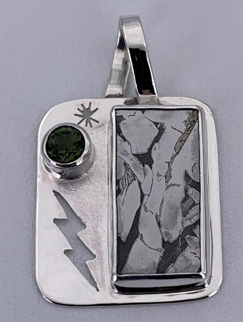 Meteorite/Tourmaline Silver Pendant