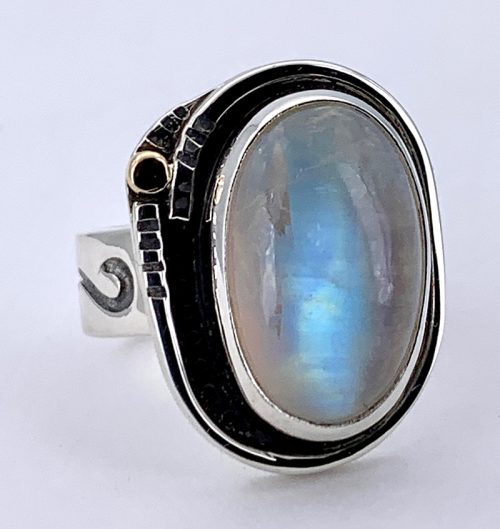 Blue Flash Moonstone Silver Ring