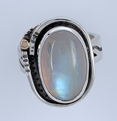 Blue Flash Moonstone Silver Ring