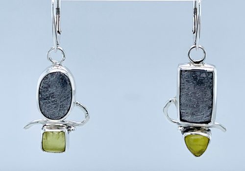 Meteorite/Prehnite Silver Earrings