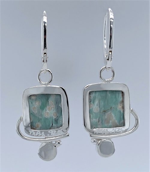 Green Jasper & Coral Silver Earrings