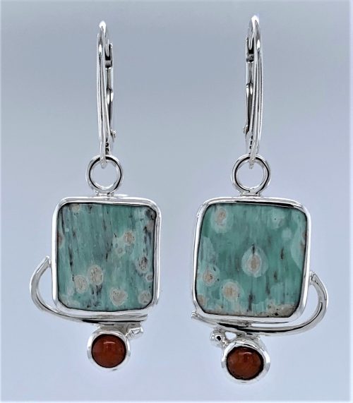 Green Jasper & Coral Silver Earrings