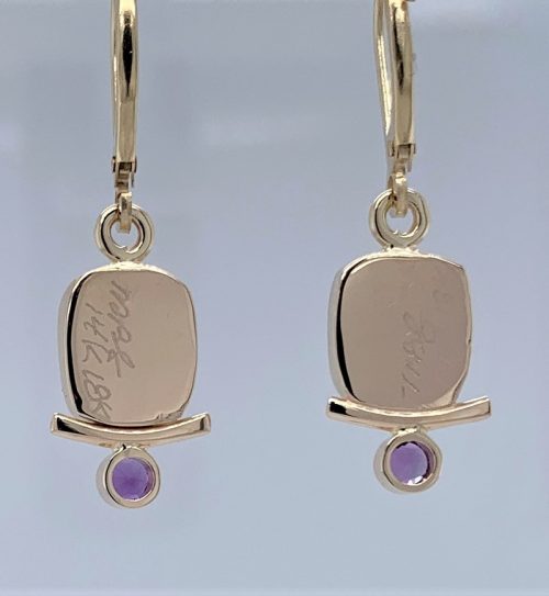 Cobaltoan Calcite Druzy and Amethyst Gold Earrings