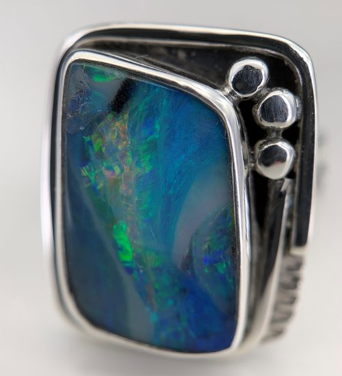 Australian Boulder Opal (asymmetrical) Silver Ring