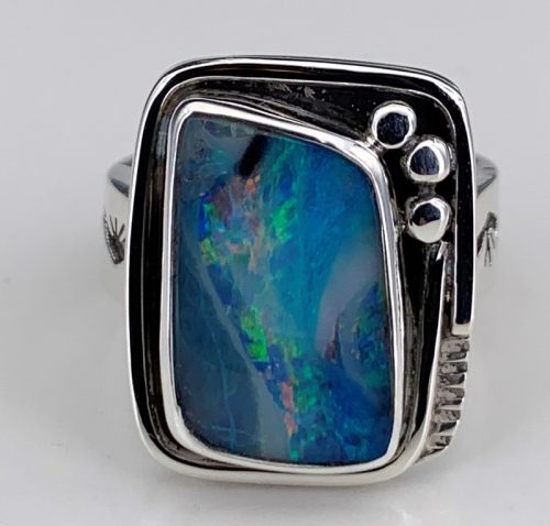 Australian Boulder Opal (asymmetrical) Silver Ring