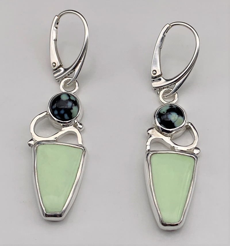 Citron Chrysaprase and Varasite Silver Earrings | Marilyn Greenwood Designs