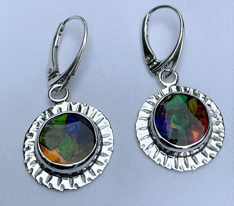 Ammolite Round Silver Earrings | Marilyn Greenwood Designs