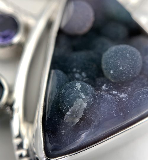 Smithsonite Druzes with Iolite and Topaz Silver Pendant