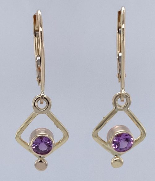 Purple Sapphires and Gold Earrings