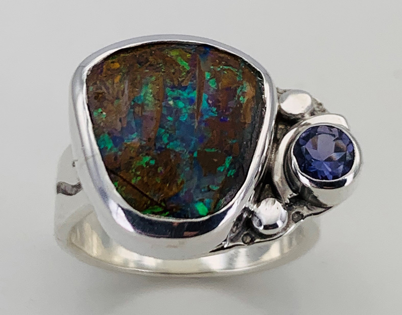 Australian Boulder Opal and Iolite Silver Ring | Marilyn Greenwood Designs