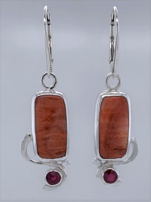 Spiny Oyster Shell and Ruby Silver Earrings