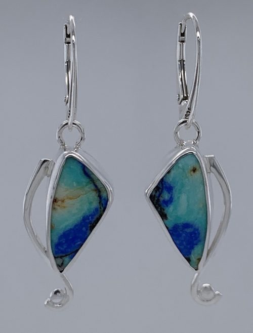 Chrysacola/Azurite and Turquoise Silver Pendant and Earrings