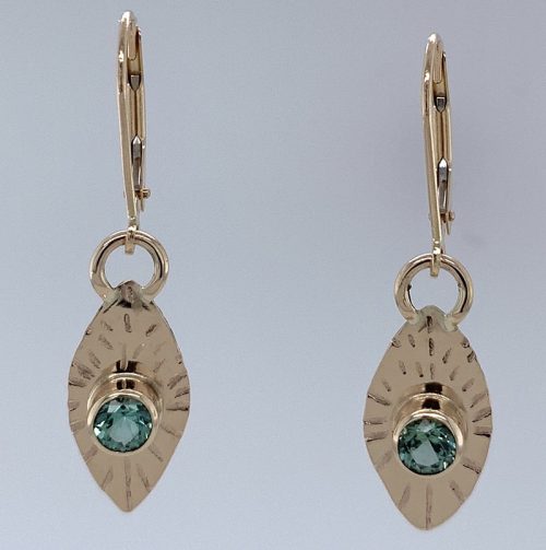 Green Tourmaline Gold Earrings