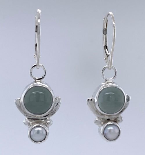 Aquamarine and Pearl Silver Earrings