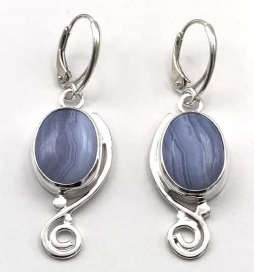 Blue Lace Agate Silver Earrings