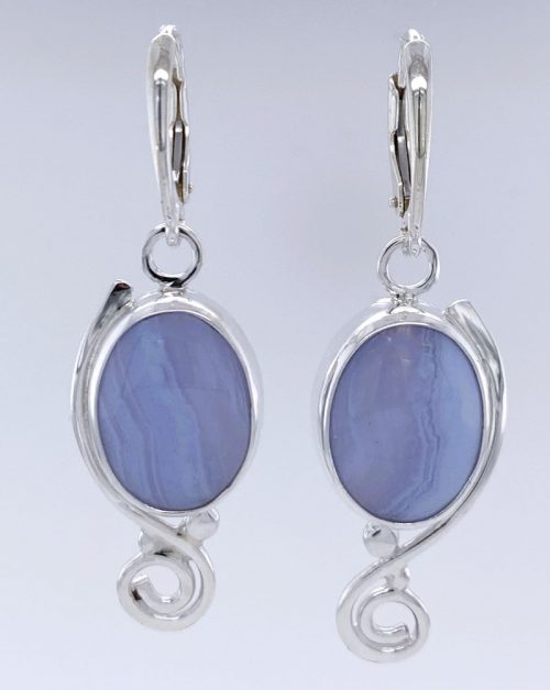 Blue Lace Agate Silver Earrings