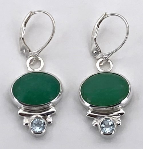 Chrysaprase and Blue Topaz Silver Earrings