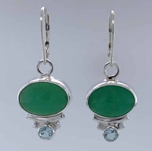 Chrysaprase and Blue Topaz Silver Earrings