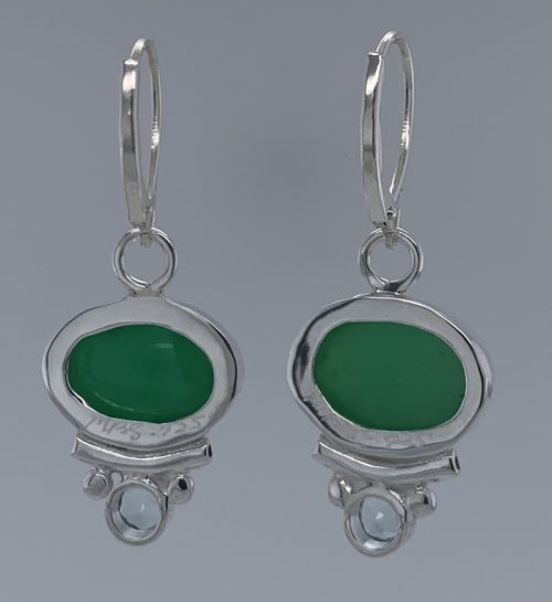 Chrysaprase and Blue Topaz Silver Earrings