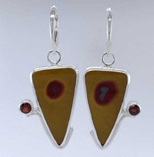 Mookite and Red Garnet Silver Earrings