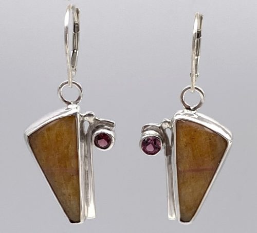 Canary Cancrinite and Garnet Silver Earrings